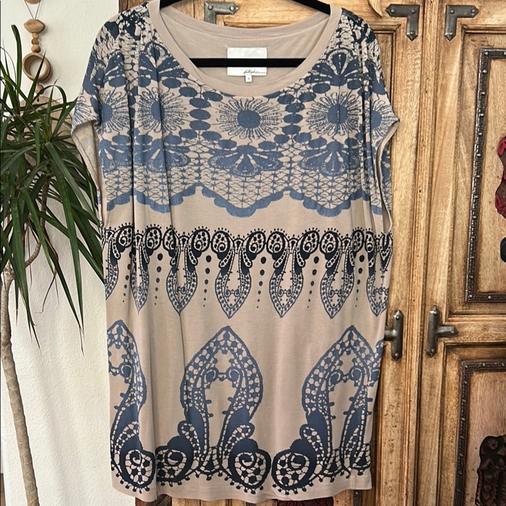 3.1 Phillip Lim Tan and Blue Boxy Tunic